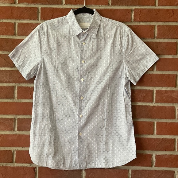 Prada Men’s Cotton Shirt Blue White Geometric Print Size 41/16 - Picture 1 of 13